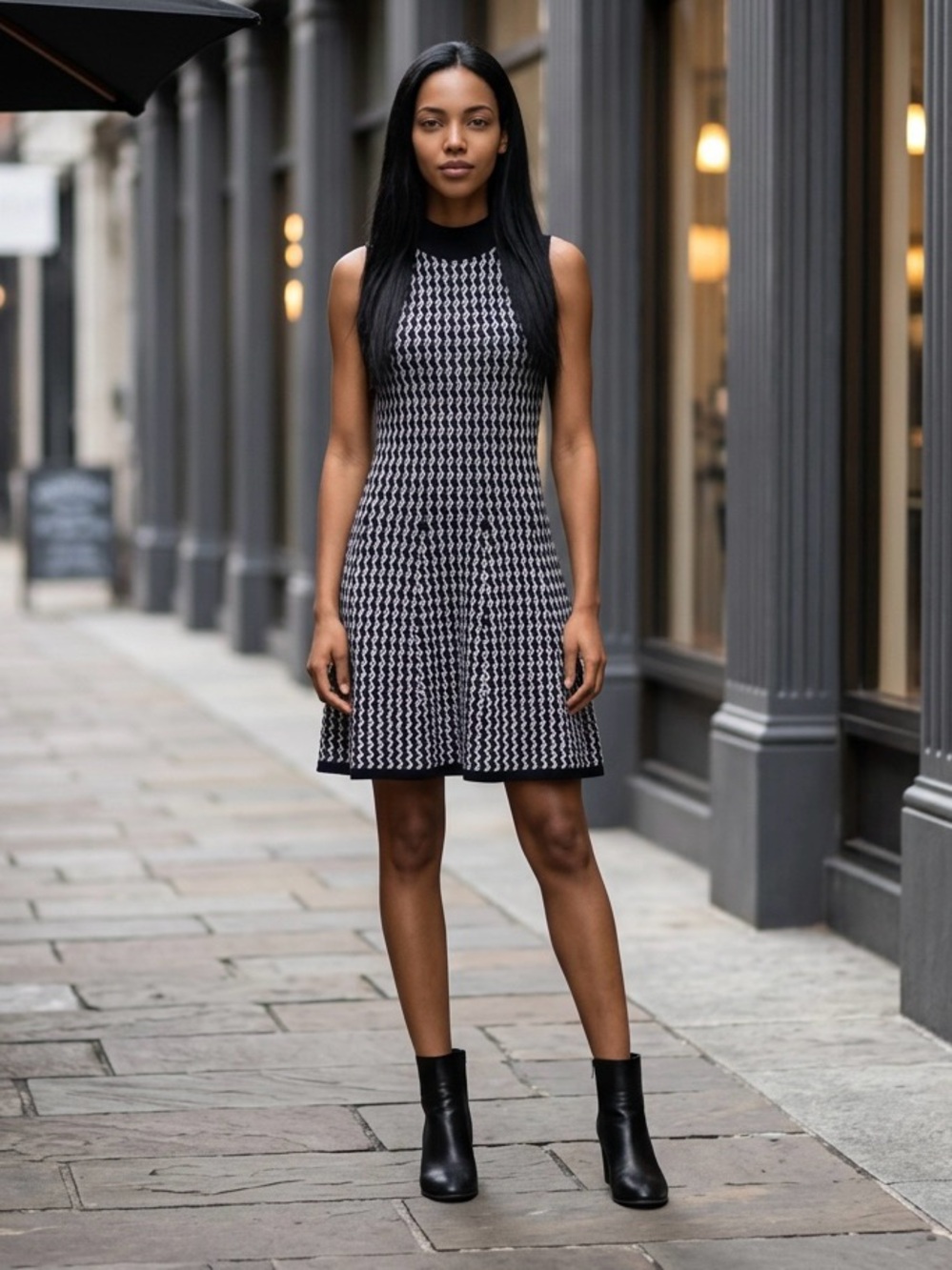 Candie's Black & White Sleeveless Knit Fit-and-Flare Midi Dress Y2K Revival